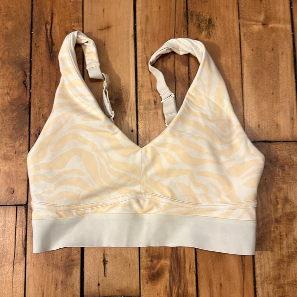 Fabletics longline sports bra. White animal print